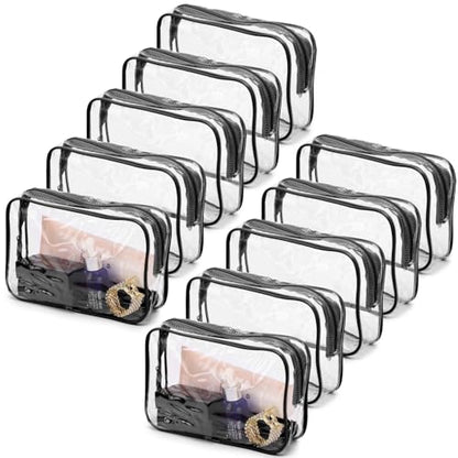 Tbestmax 10 Pcs Clear Cosmetic Bags Small Makeup Bags Portable Waterproof Travel Toiletry Bags Organizer Black, 7.5"x 4.8"x 2.3" - color: Medium - Black