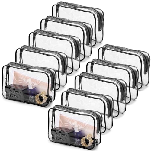 Tbestmax 10 Pcs Clear Cosmetic Bags Small Makeup Bags Portable Waterproof Travel Toiletry Bags Organizer Black, 7.5"x 4.8"x 2.3" - color: Medium - Black