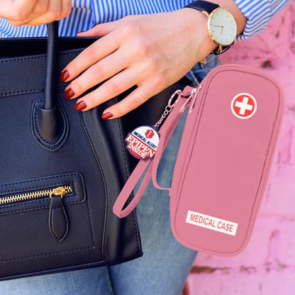 Jayour EpiPen Medical Carrying Case Insulated, Travel Medication Organizer Bag Emergency Medical Pouch, Fits 2 EpiPens, Asthma Inhaler, Anti-Histamine, Auvi-Q, Allergy Medicine Essentials (Pink) - color: Pink