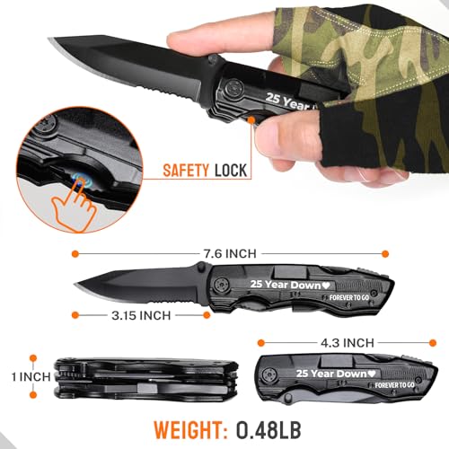 25 Year Anniversary Love Gifts for Men Him Husband, Multitool Knife, 25th Anniversary Practical Gifts for Him Husband, 25 Year Anniversarys Wedding Gift, Personalized Knife, Camping, Hiking - style: 25 YEARS GIFTS