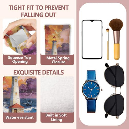 GLOBLELAND 2 Pcs Summer Soft PU Leather Glasses Bag for Sunglasses Watches Phones Makeup Brushes - color: Lighthouse