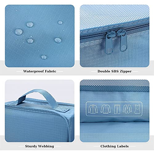 Mossio 6 Set Packing Cubes with Shoe Bag - Lightweight Travel Luggage Suitcase Organizers - color: Sea Blue