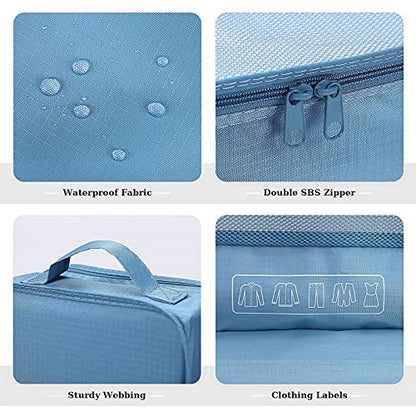 Mossio 6 Set Packing Cubes with Shoe Bag - Lightweight Travel Luggage Suitcase Organizers - color: Sea Blue
