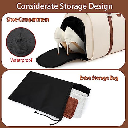 Convertible 2-in-1 Garment Bags for Travel, 50L Carry On Garment Duffle Bag With Shoe Compartment Large Weekender Bag for Women Men Hanging Suitcase Suit Travel Duffel Overnight Bags 4pcs Set - color: A-off White