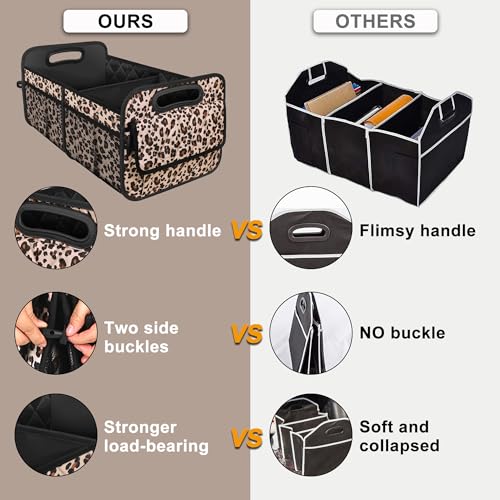 Deosk Trunk Organizer for SUV, Car Organizers and Storage with Reinforced Handles, Car Accessories for Women/Men - Large, Leopard Print - color: Leopard print, size: Large