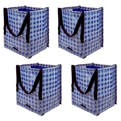DURASACK Heavy Duty Storage Tote Bag 22-Gallon Rugged Woven Polypropylene Moving Bag, Reusable Self-Standing Design, Holds up to 500 Pounds, Pack of 4, Gingham Blue - color: Gingham Blue, size: Pack of 4