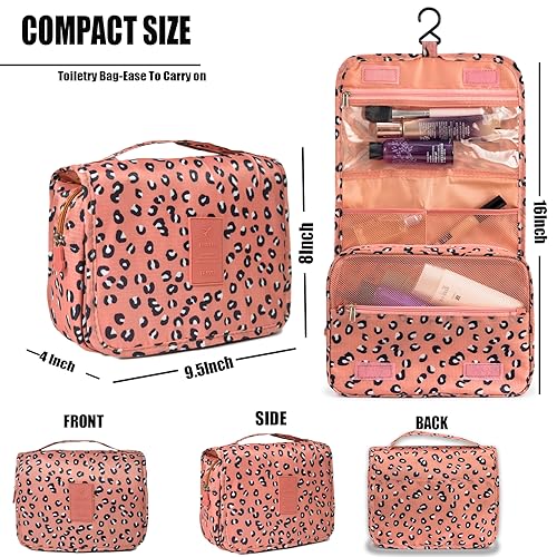 L&FY Hanging Travel Toiletry Bag Women's Cosmetic Organizer Makeup Pouch Men's Dopp Kits With Handle(Pink Leopard) - color: Pink Leopard, size: Compact Size