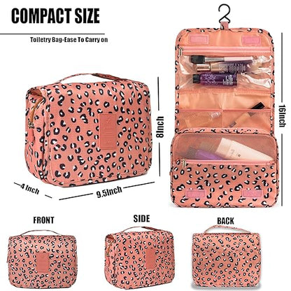 L&FY Hanging Travel Toiletry Bag Women's Cosmetic Organizer Makeup Pouch Men's Dopp Kits With Handle(Pink Leopard) - color: Pink Leopard, size: Compact Size