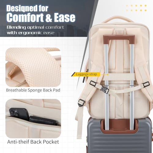 42L Travel Backpack with 4 Packing Cubes, TSA Friendly Flight Approved Carry-On Bag, Water-Resistant Business Backpack for Men Women, Fits 17.3" Laptop (Off-white) - color: Off-white