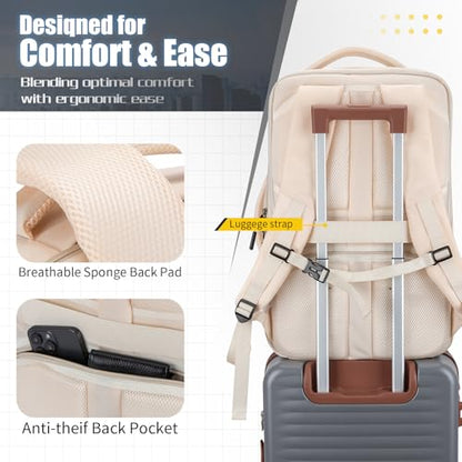 42L Travel Backpack with 4 Packing Cubes, TSA Friendly Flight Approved Carry-On Bag, Water-Resistant Business Backpack for Men Women, Fits 17.3" Laptop (Off-white) - color: Off-white
