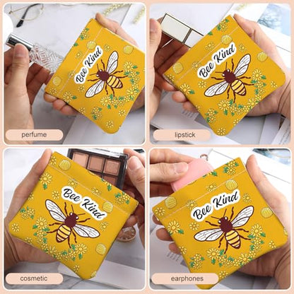2Pcs PU Leather Small Squeeze Coin Purse Pouch Mini coin Bag Unique And Cute Wallet Cosmetic Bags Change Bag For Women Girls Men （Bees and Flowers - color: Bees and Flowers