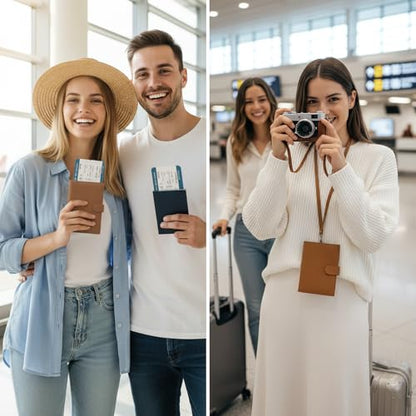 Long Keeper Passport Holder for Women Men PU Leather Anti-theft Wallet with Card Holder Slim Travel Neck Pouch with Lanyard (Beige) - color: Beige