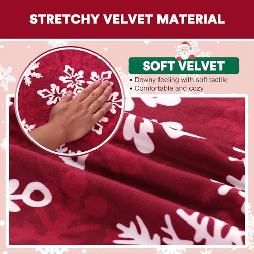 PrinceDeco Thick Velvet Stretch Armrest Covers for Chairs and Sofas Armchair Covers for Arms Couch Arm Cover Armrest Cover for Sofa Non Slip (2 Pack: Snowflakes) - color: Red