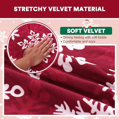 PrinceDeco Thick Velvet Stretch Armrest Covers for Chairs and Sofas Armchair Covers for Arms Couch Arm Cover Armrest Cover for Sofa Non Slip (2 Pack: Snowflakes) - color: Red