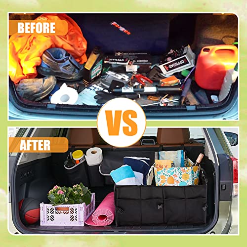 50L Car Trunk Organizers with Handle - Oxford Car Storage Box, Multi Compartment Foldable Trunk Organizer for SUV, Auto, Truck, Black