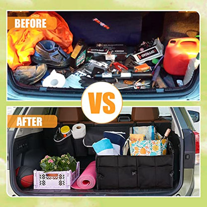 50L Car Trunk Organizers with Handle - Oxford Car Storage Box, Multi Compartment Foldable Trunk Organizer for SUV, Auto, Truck, Black