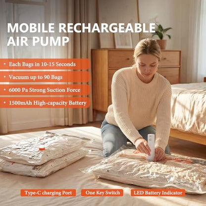 NESCCI Vacuum Bags for Travel with Rechargeable Air Pump,Carry-on Size Compression Packing Bags for Luggage and Suitcase,Space Saver for Clothes 48 Pcs Combo Travel Size - size: 48 Combo Size (Orange)