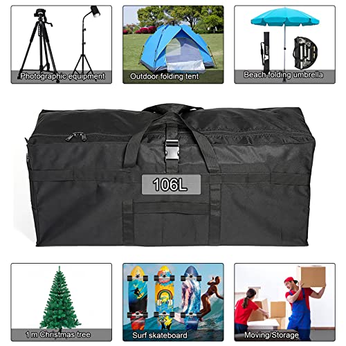 Travel Duffle Bag,Foldable Extra Large Duffel Bags,carry on Travel Bag For Men And Women Camping/Moving Boxes/Airplanes/Hospital/Tent (106 Liter, Black) - color: Long 106L