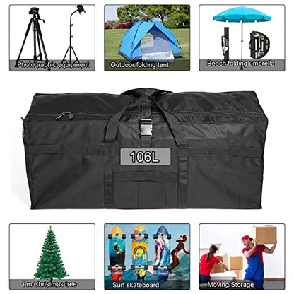 Travel Duffle Bag,Foldable Extra Large Duffel Bags,carry on Travel Bag For Men And Women Camping/Moving Boxes/Airplanes/Hospital/Tent (106 Liter, Black) - color: Long 106L