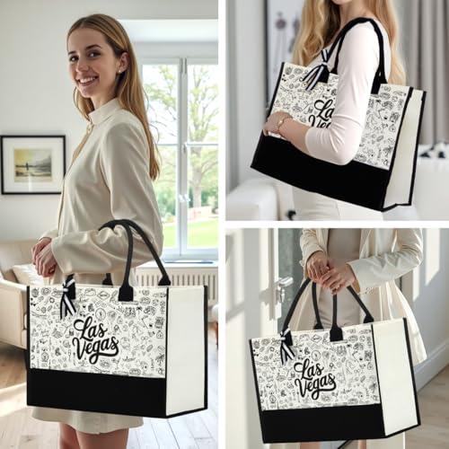 Seattle Italy Chicago New York Las Vegas Paris Gifts for Women Canvas Tote Bag Mother's Day Gifts for Women - color: Lasvegas