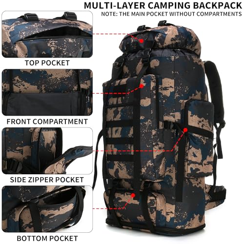 Hiking Backpack for Men 70L/100L Camping Backpack Military Rucksack Molle 3 Days Assault Pack for Climbing | Camping Backpack - color: 100l-bluemix
