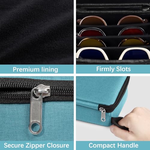 Bukere Travel Sunglasses Organizer Case, Adjustable Slot For Multiple Pairs, Portable Eyeglasses Storage Box for Men Women - color: Light Blue, style: 4 Slots