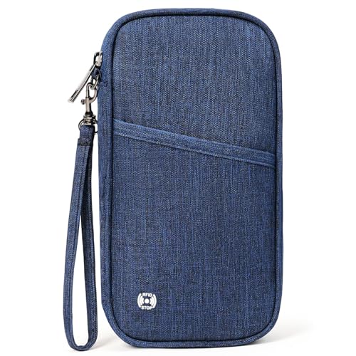 Travel Passport Wallet,RFID Blocking Waterproof Passport Holder Family Portable Travel Document Organizer for Men and Women - color: Dark Blue