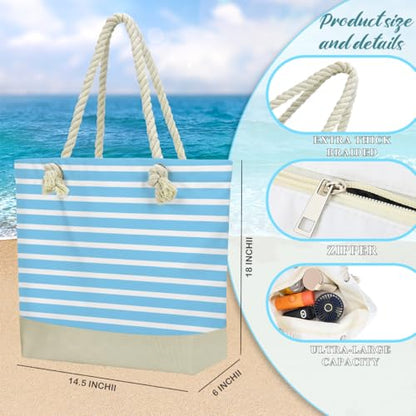 Fokongna Tote Bag For Women, Beach Bag Best Friend Travel Birthday Gifts, Travel Parties Vacation Shopping Essentials - color: Blue White Stripes