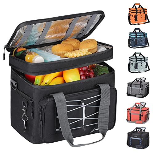 Maelstrom Portable Collapsible Soft Cooler Bag – 24/30/60 Cans Double-Deck Leakproof Ice Chest for Beach, Camping & Grocery - color: Black, size: 30 Can