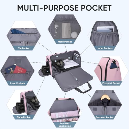 BALEINE Travel Garment Bag, Travel Suit Bag for Men, Water Resistant Carry on Garment Bag for Hanging Clothes, Garment Duffel Bag for Travel Business (Pink-Convertible) - color: Pink-Convertible