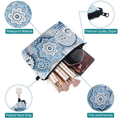 MAGEFY Makeup Bags for Women, Portable Travel Cosmetic Bag with Black Zipper Pouch Waterproof Makeup Pouch Multifunctional Small Bag for Women (1 pack, blue flower 0175) - color: blue flower 0175