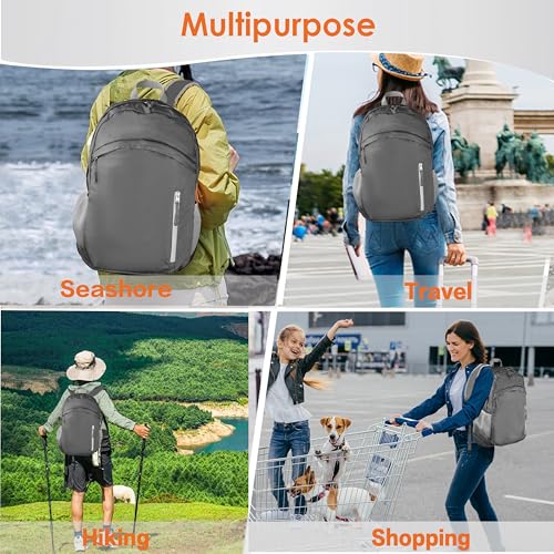 Waterproof Foldable Backpack Dry Storage Lightweight Daypack 35L Outdoor Backpack for Beach Men Women Grey - color: Grey