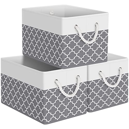 StorageTastic Storage Bin,Collapsible Storage Basket For Organizing,Large Storage Boxes With Rope Handles,Storage Containers,Clover Grey,3 Pack - color: Clover Grey, size: 15" x 10" x 9.5"