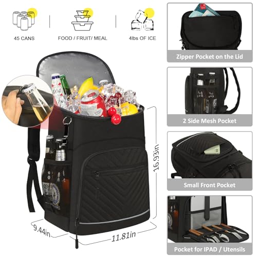 Cooler Backpack Insulated Leakproof Waterproof Backpack Cooler Bag 30/45 Cans, Large Capacity Lightweight Travel Camping Beach Backpack Cooler Ice Chest for Men and Women - color: black, size: 45 Cans