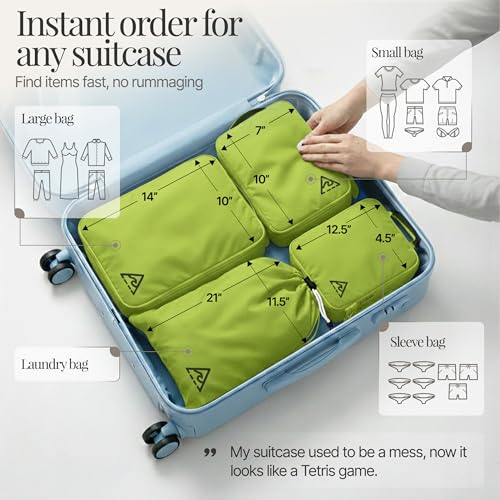 8-Piece Luxury Compression Packing Cubes & Bags for Travel – Maximize Space in Luggage with HybridMax Double-Capacity Design, 50 Luggage Tags, Deluxe Set, Lifetime Satisfaction Suitcase Organizer Bags - color: Green, size: 8-piece