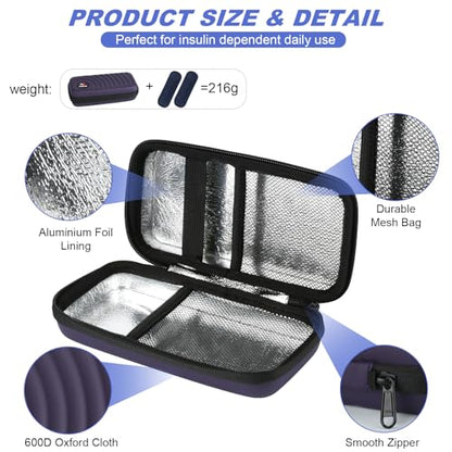 CDBXPRG Insulin Cooler Travel Case,Diabetic Cold Pack Organizer Bag with 2 Reusable Ice Packs for Insulin Pen and Other Medication Diabetic Supplies Dark Purple - color: PU-Dark Purple