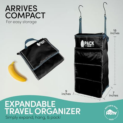 Pack Gear Hanging Luggage Organizer - Our Carry On Closet Insert Fits Any Carry-On - Our Hanging Luggage Organizer Uses Velcro to Allow Quick Access to your Clothes (Solid Black) - color: Black