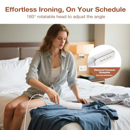 Newbealer 2in1 Travel Iron, 100-240V Clothes Steamer, 2 Steam Levels, Gold | Portable for On-the-Go, Heats in 20s, Dry Iron No Clamp, 180° Rotatable Head, 360° Leak-Proof, Auto-Off, Self-Cleaning, 90ml