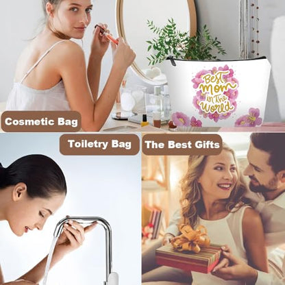 Mom Makeup Bag Set Gift with Mirror – Best Mom Travel Cosmetic Pouch, Mama Cosmetic Bag Set for Wife & Female Friends - color: Best mom in the world-white-2S