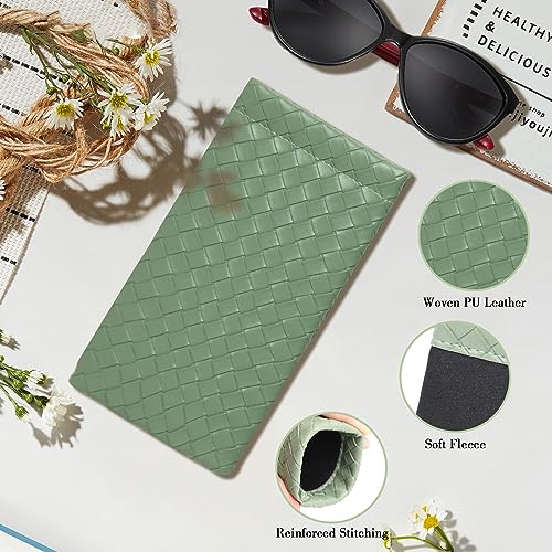 Squeeze Top Sunglass Pouch - Portable Sunglass Organizer Pouch Bags Soft PU Leather Glasses 2 Pack - color: Dark Gray +Blue