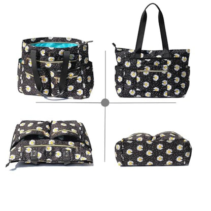 Weekender Bag Carry On Bag Overnight Tote Travel Duffle with 13 Pockets for Travel,Work，Gym,Beach,Teacher,Nurse - color: Black flower