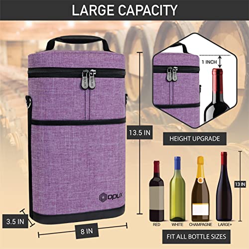 opux 2 Bottle Wine Carrier Tote, Insulated Leakproof Wine Cooler Bag, Wine Travel Bag for Picnic BYOB Beach, Portable Wine Bottle Carrying Case, Gift for Wine Lover Women Men Christmas, Purple - color: Heather Purple