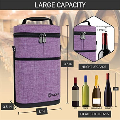 opux 2 Bottle Wine Carrier Tote, Insulated Leakproof Wine Cooler Bag, Wine Travel Bag for Picnic BYOB Beach, Portable Wine Bottle Carrying Case, Gift for Wine Lover Women Men Christmas, Purple - color: Heather Purple