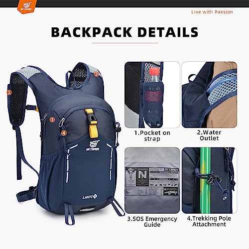 SKYSPER Small Hiking Backpack - 15L Travel Daypack Lightweight Bag Water Resistant Hiking Backpacks for Women Men - color: Lantc15-navyblue, size: Small