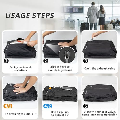 Vacuum Bag for Travel, Professional IPX8 Waterproof Reusable Vacuum Compression Bags for Travel Suitcases, Durable Space Saver Bag(2 PACK,With Pump)