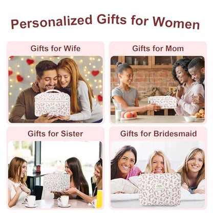 GISMTR 3Pcs Makeup Bag Cotton Quilted Travel Cosmetic Bag Cute Floral Makeup Pouch Large Toiletry Bag for Women Girls - color: Pink leopard print