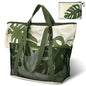 PASMAN Large Beach Bag with Zipper-8 Pockets Sandproof Beach Tote Bag for Women,Foldable Lightweight Family Swim Bag Vacation - color: Green Maple Leaf