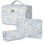 Makeup Bag,Quilted Cosmetic Bag,Large Floral Make Up Bag for Women,Cotton Makeup Bag Set,Flower Travel Toiletry Bag - color: Blue-White