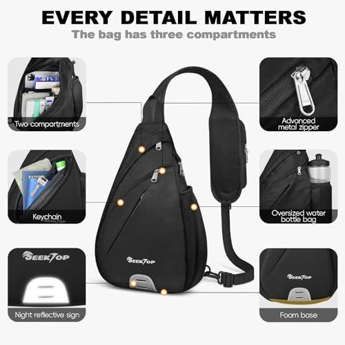 Seektop Anti Theft Crossbody Bag for Women RFID Blocking Waterproof Sling Backpack Lightweight 400D Nylon Small Chest Pack Shoulder Bag for Travel Hiking Commuting Men Black - color: Black