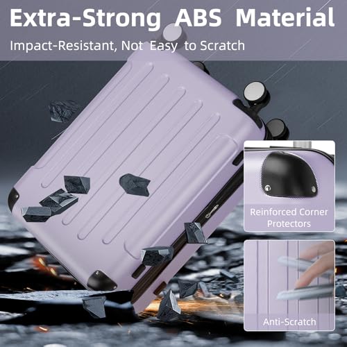 Luggage Sets 6 Piece, Expandable Luggage Set Clearance for Women, Suitcases with Wheels, Hardside Hard Shell Travel Luggage with TSA Lock (Lavender Purple, 6pcs) - color: Lavender Purple, size: 6 piece set